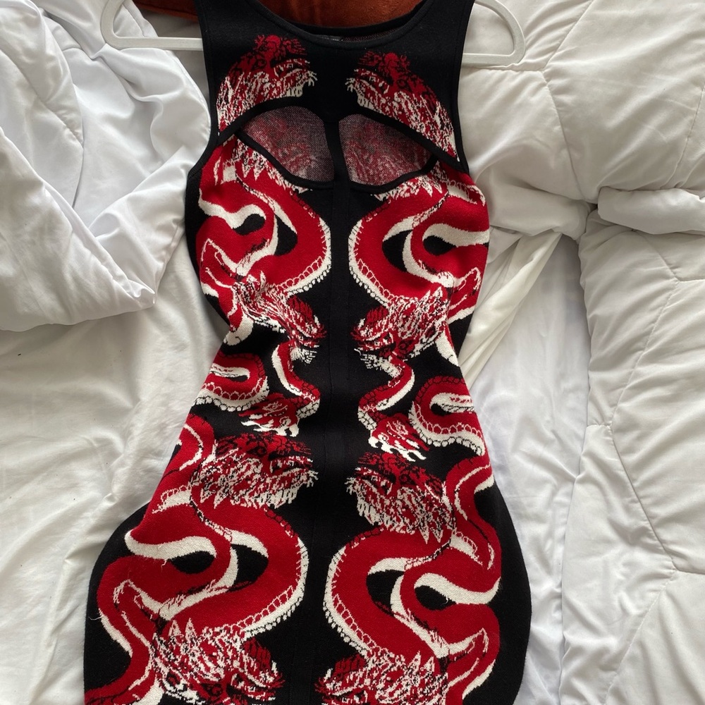 Sexy Guess Knit Dragon Dress - Black and Red